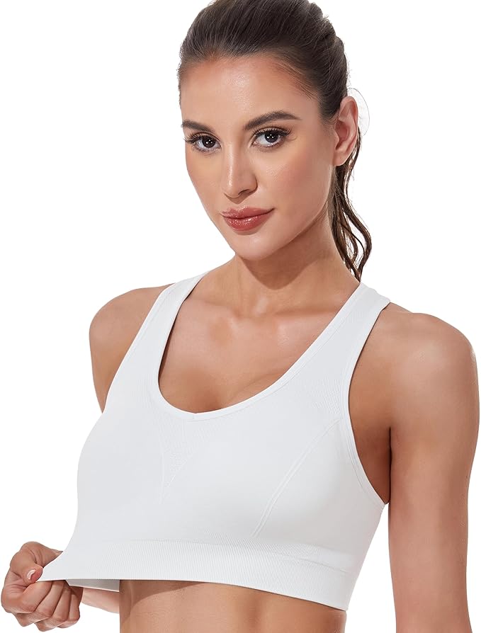 Women's Seamless Racerback Sports Bra High Impact Support Yoga Gym Workout Fitness