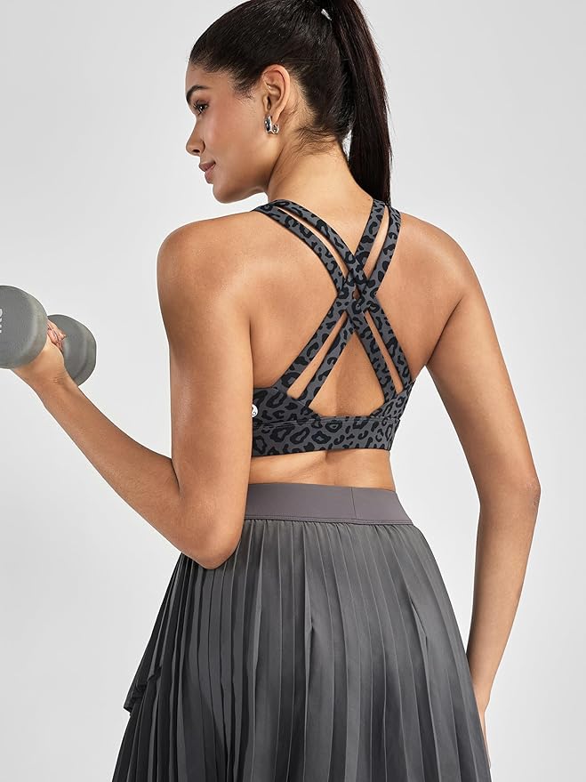 RUNNING GIRL High Impact Sports Bras for Women - Scoop Neck Strappy Sports Bra High Support Moulded Cup Workout Bra