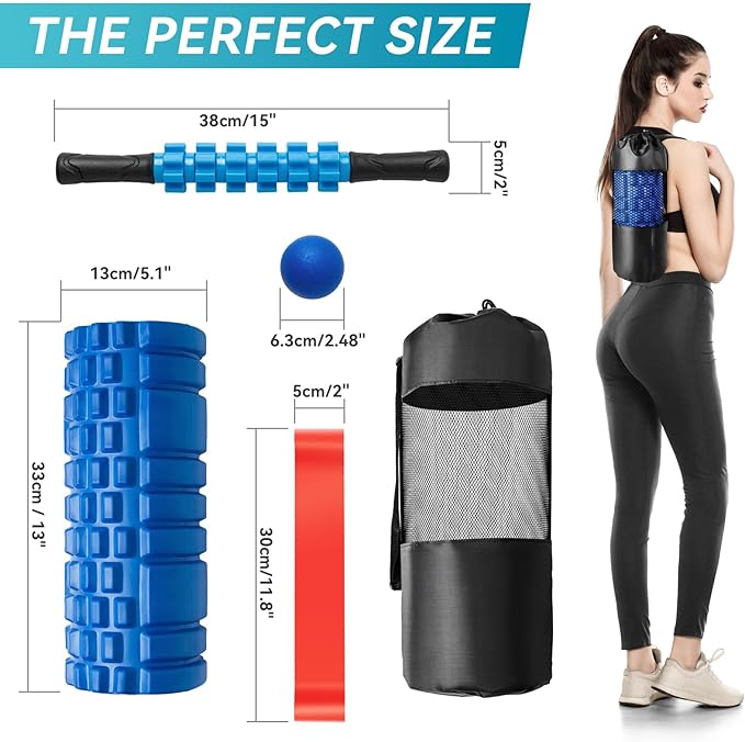 Krightlink 5 in 1 Foam Roller Set for Deep Tissue Muscle Massage, High Density Trigger Point Fitness Patented Exercise Foam Roller, Massage Roller, Massage Ball, Resistance Band, for Whole Body