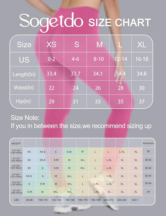 Sogetdo Yoga Leggings for Women Hidden Scrunch Butt Non See Through High Waisted No Front Seam Athletic Gym Workout Pants