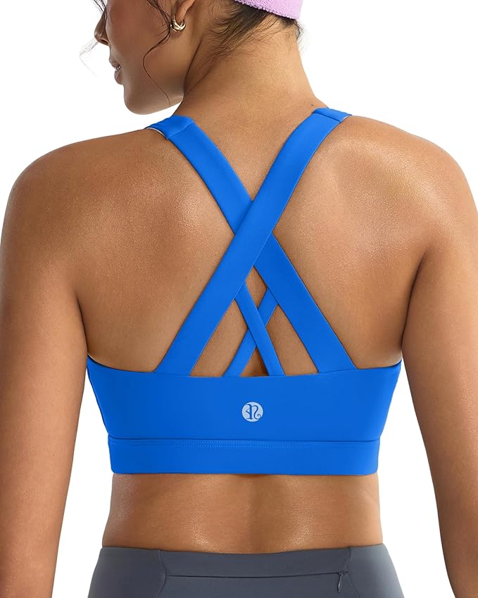 RUNNING GIRL Sports Bras for Women,Padded Strappy Sports Bras Criss-Cross Back Medium Support Sports Bras with Removable Cups