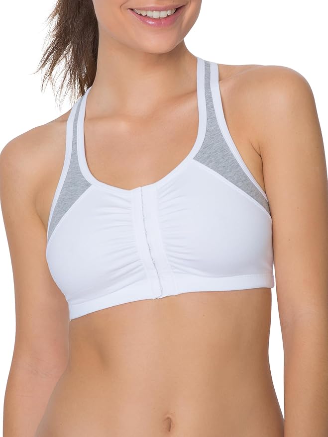 Fruit of the Loom Women's 96014PK Comfort Cotton Blend Front Close Sports Bra 2 Pack