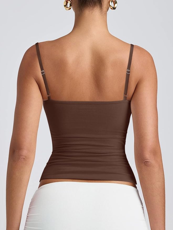 PINKMSTYLE Women's Basic Double Lined Scoop Neck Tank Tops Adjustable Cami Tank Summer Sleeveless Tops
