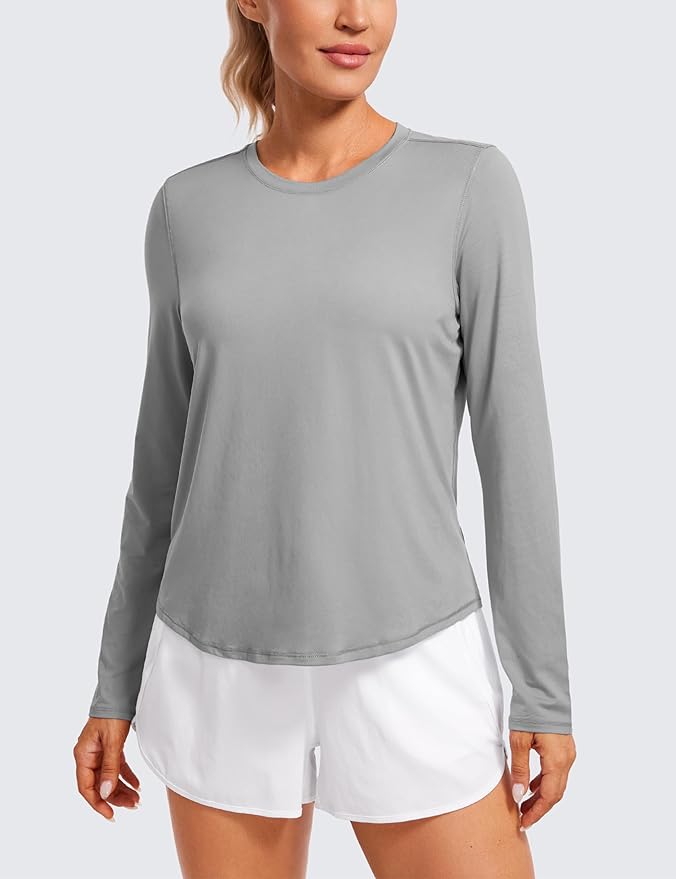 CRZ YOGA Lightweight Workout Long Sleeve Shirts for Women - Gym Running Fall Athletic Training T-Shirts High Neck Tops