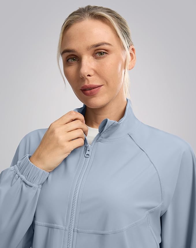 Soothfeel Women's Athletic workout Jacket Lightweight UPF 50+ Long Sleeve Sun Protection Shirts Zip Up Cropped Hiking Tops
