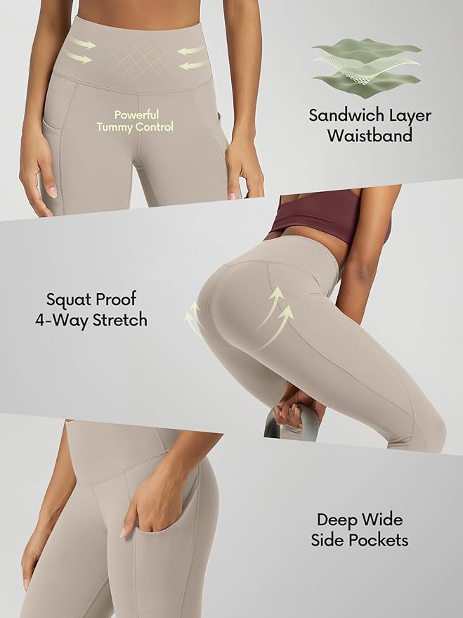 ODODOS Women's High Waisted Yoga Leggings with Pockets, Tummy Control Non See Through Workout Athletic Running Yoga Pants