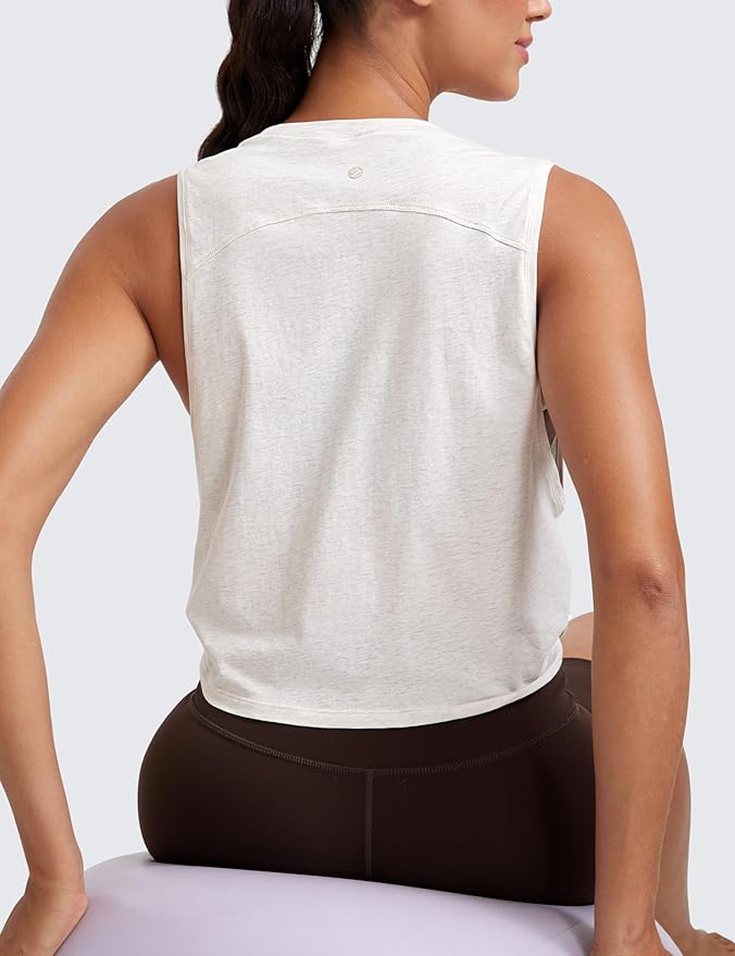 CRZ YOGA Pima Cotton Large Armhole Tank Tops for Women - Workout Sport Athletic Yoga Running Gym Loose Crop Sleeveless Shirts