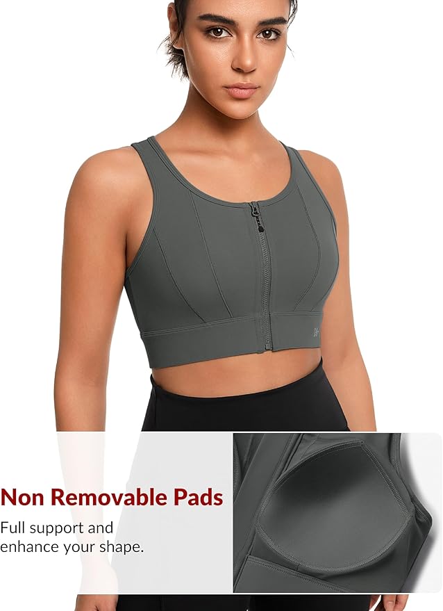 Yvette Front Closure Sports Bras for Women High Support Large Bust Supportive Sports Bra High Impact for Running