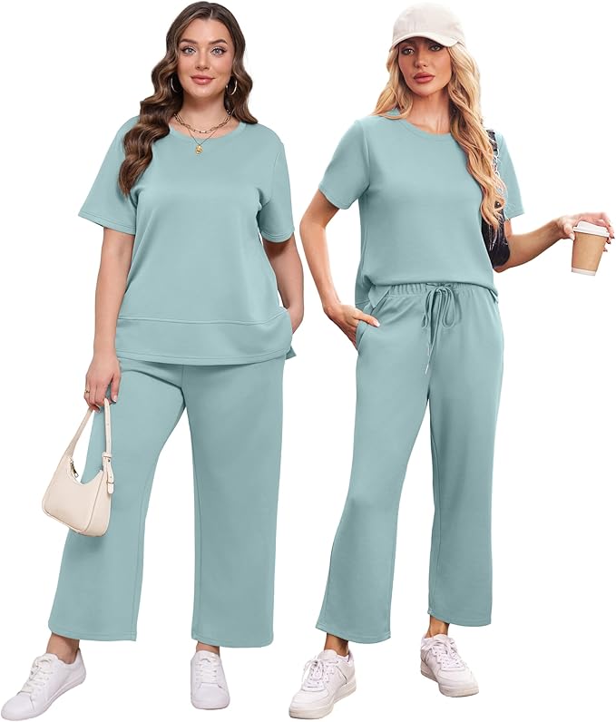 XIEERDUO Women's Side Slit Lounge Sets 2026 Fashion 2 Piece Travel Outfits Cozy Loungewear Wide Leg Tracksuits S-3XL