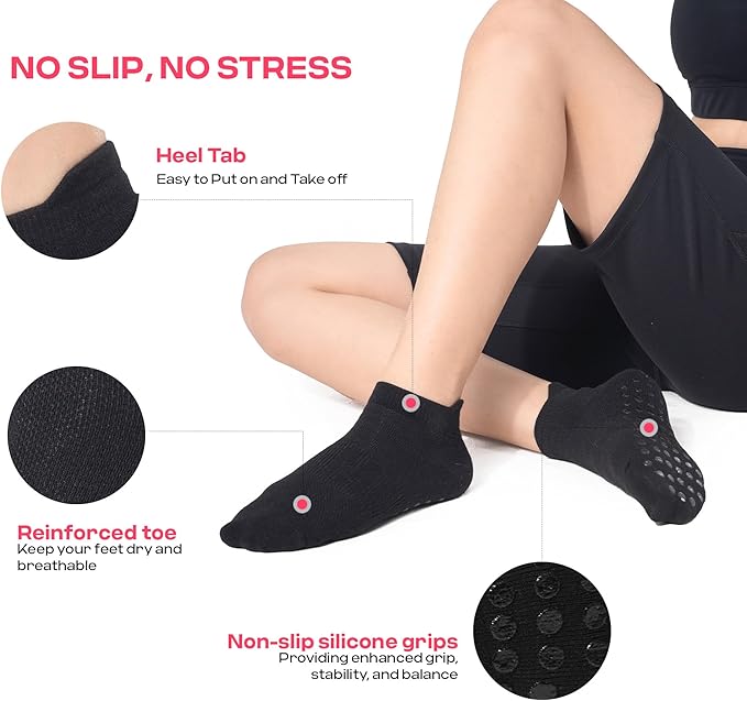 CoolMate Pilates Socks with Grips for Women, Yoga Socks, Crew Non Slip Women for Barre, Pilates Gifts for Women