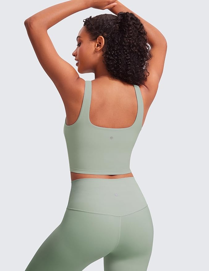 CRZ YOGA Butterluxe Square Neck Crop Tank Tops for Women - Workout Longline Sports Bras Padded Yoga Camisole