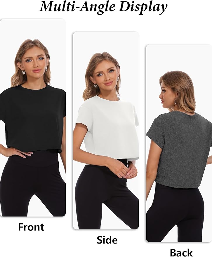 Dalavch 6 Pack Women's Crop Top Short Sleeve Athletic Workout Yoga Running Gym Casual Tees T-Shirts Loose Fit