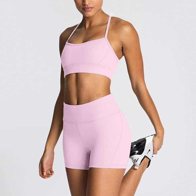 IMEKIS Women's Workout Sets 2 Piece Yoga Outfit High Waisted Biker Shorts Leggings Sports Bra Gym Fitness Clothes Tracksuit