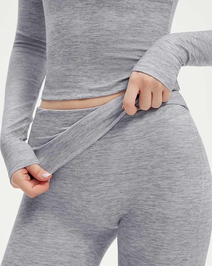 SUUKSESS Women 2 pieces Lounge Sets Long Sleeve V Neck Tops Fold Over Flare Leggings