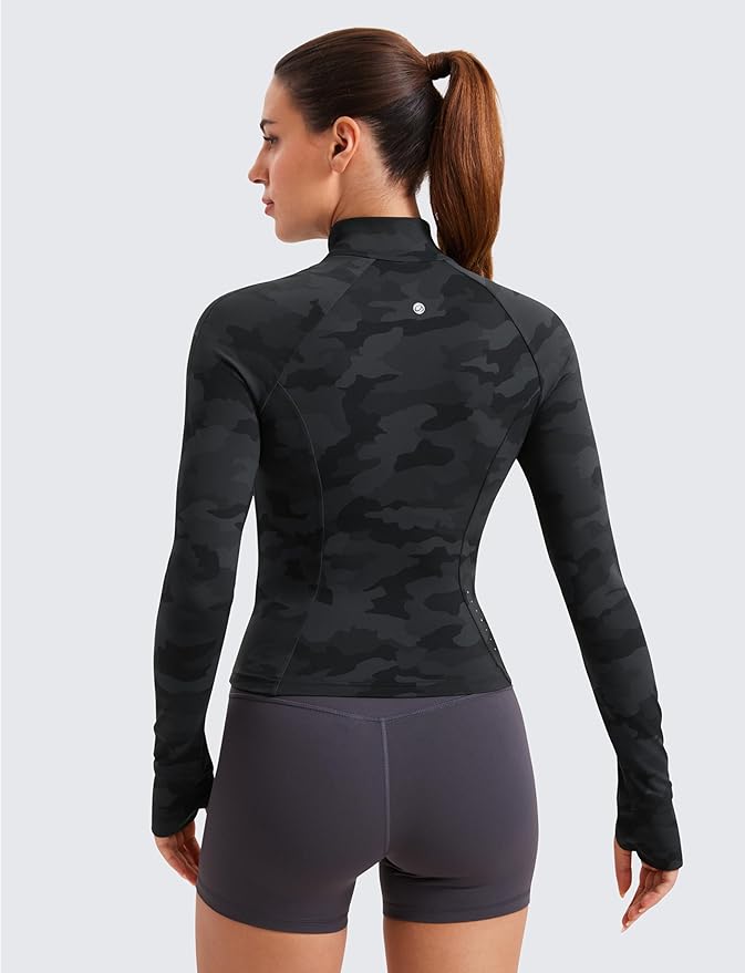 CRZ YOGA Butterluxe Waist Length Jackets for Women - Full Zip Athletic Track Tops with Thumb Holes Pockets
