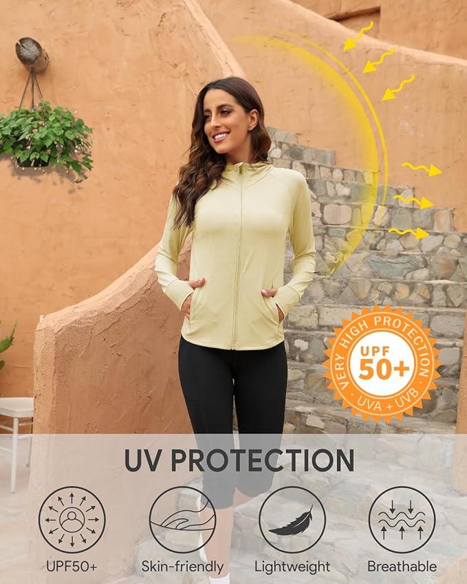 We1Fit Women's UPF 50+ Sun Protection Jacket Hoodie Sun Shirts Hiking Running Athletic Shirt