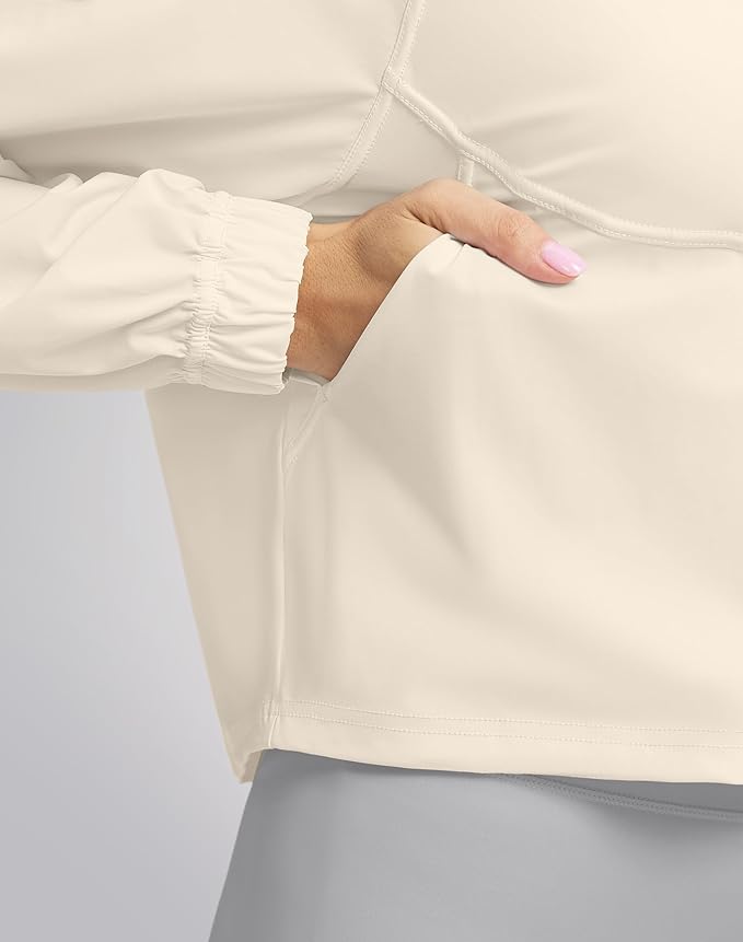 Soothfeel Women's Athletic workout Jacket Lightweight UPF 50+ Long Sleeve Sun Protection Shirts Zip Up Cropped Hiking Tops