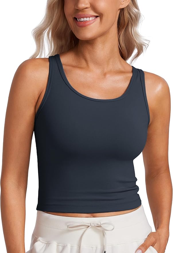 CRZ YOGA Butterluxe Double Lined Tank Tops for Women - Workout Casual Scoop Neck Racerback Crop Sleeveless Shirt