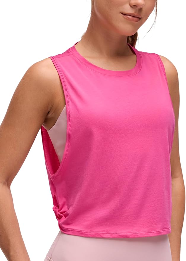 CRZ YOGA Pima Cotton Large Armhole Tank Tops for Women - Workout Sport Athletic Yoga Running Gym Loose Crop Sleeveless Shirts