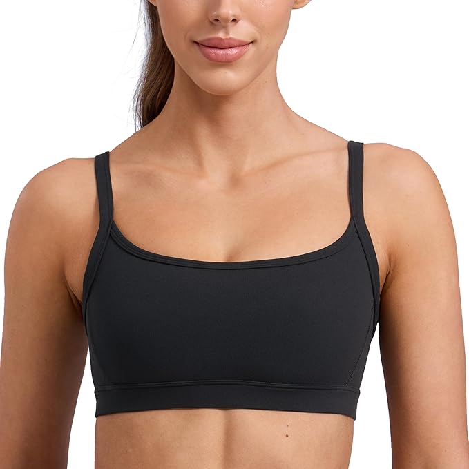 CRZ YOGA Butterlift Double Lined Scoop Neck Sports Bras for Women - Spaghetti Straps U Back Yoga Top Non Padded