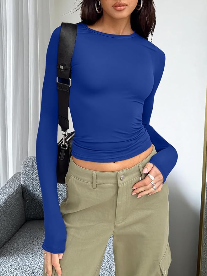 Trendy Queen Womens Long Sleeve T Shirts Fall Fashion 2026 Basic Crop Tops Going Out Outfits Y2k Clothes
