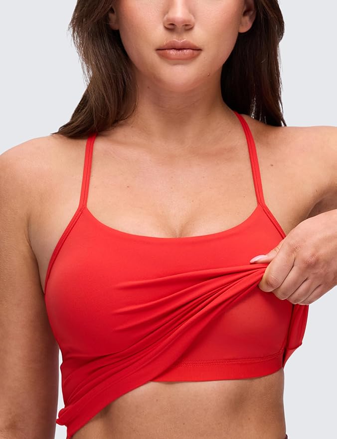 CRZ YOGA Butterluxe Racerback Tank Tops for Women - Scoop Neck Spaghetti Strap Padded Workout Camisole with Built in Bra