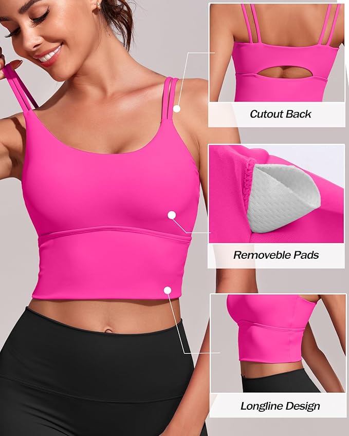 Everrysea Sports Bras for Women High Support Longline Workout Tank Tops Built in Bra Strappy Yoga Padded Crop Top