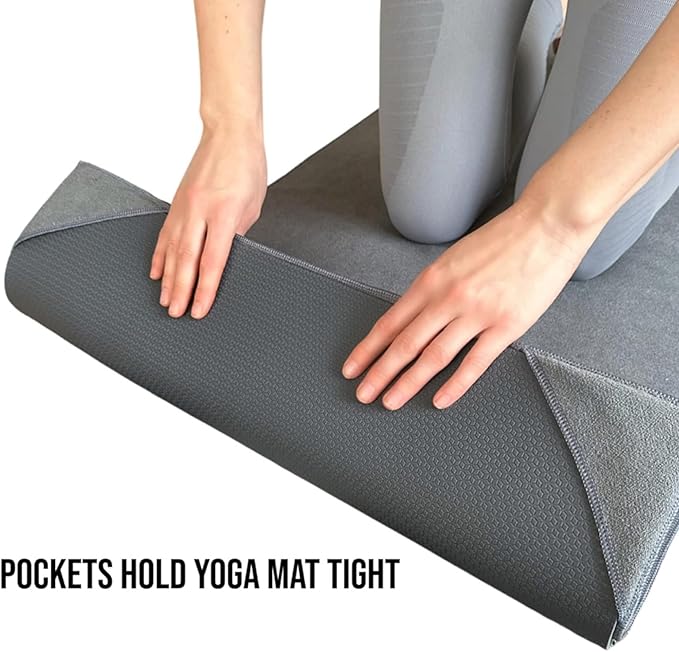 , Yoga Towel, Non Slip Hot Yoga Mat Towel with Corner Pockets, 100% Microfiber, Mat-Sized 24" x 72", Sweat Absorbent, Perfect for Hot Yoga, Bikram, Pilates and Yoga Mats (Aqua Blue)