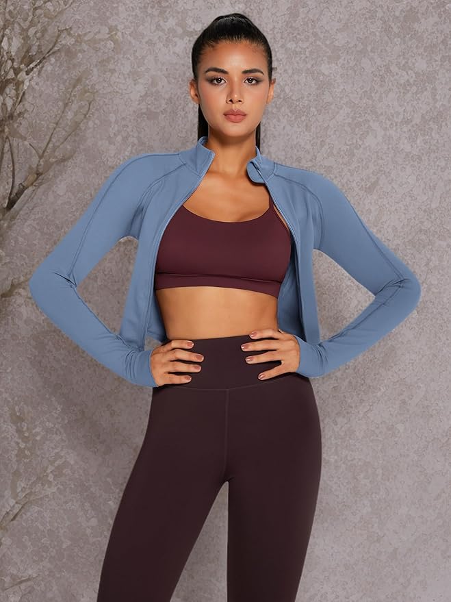 Womens Zip Up Bbl Jacket Lightweight Cropped Athletic Jacket Track Gym Workout Jackets for Running Yoga Hiking