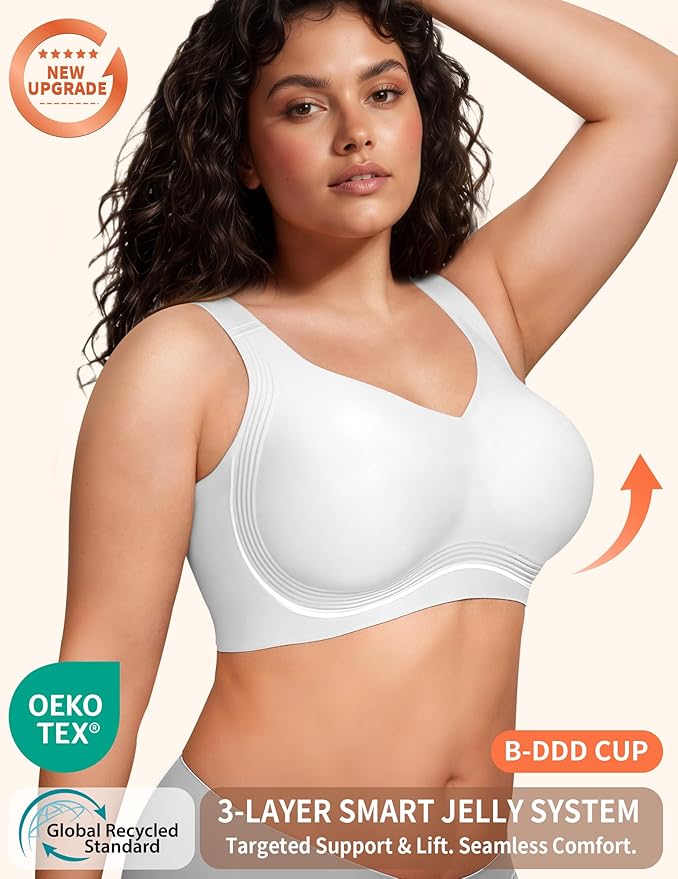 PoseFree Womens Seamless Wireless Supportive Bra Push Up Comfort Soft No Underwire Full Coverage T-Shirt Bra