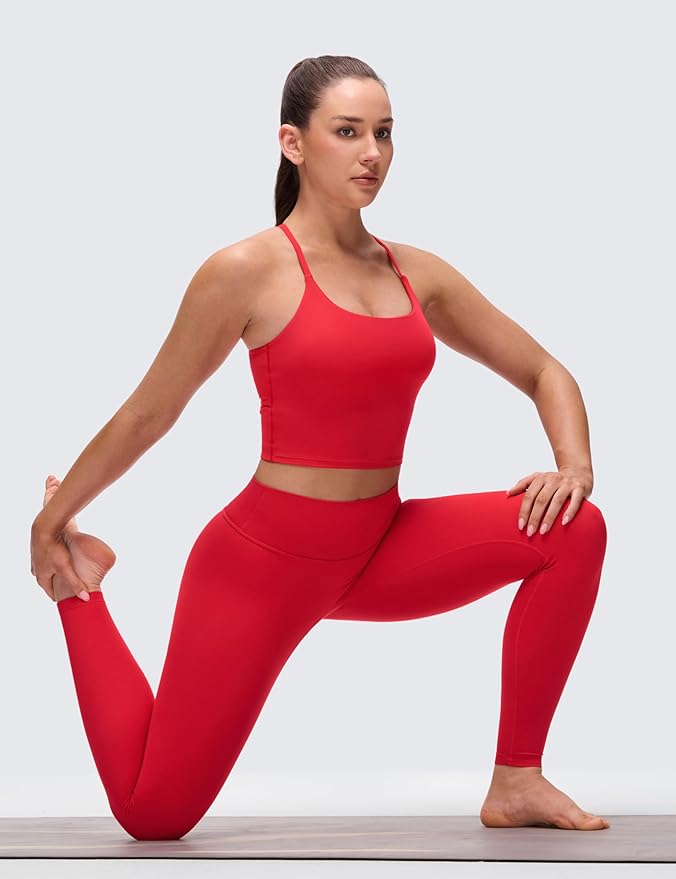 CRZ YOGA Butterluxe Twist Cross Back Crop Tank Tops for Women - Padded Adjustable Straps Yoga Longline Sports Bras