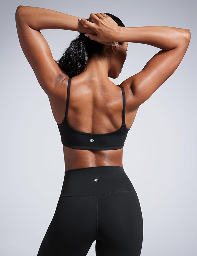 CRZ YOGA Butterbreeze Scoop Neck Sports Bras for Women - Spaghetti Straps Wireless Workout Padded Gym Cami Top