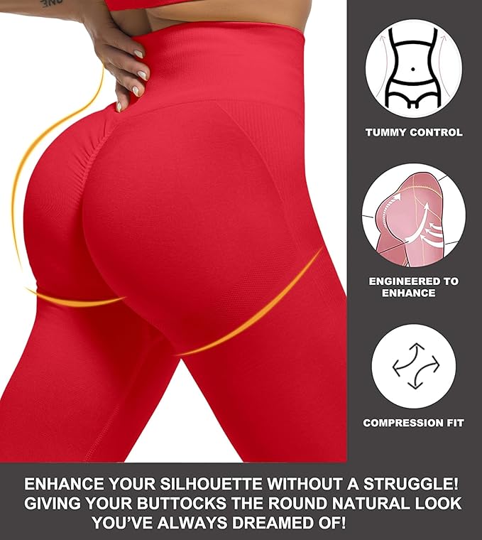 CHRLEISURE Workout Leggings Sets for Women, Gym Scrunch Butt Butt Lifting Seamless Leggings 3 Piece