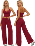 ABOCIW Womens Workout Sets 2 Piece Spaghetti Straps Crop Top Straight Leg Yoga Pants Yoga Pilates Outfits
