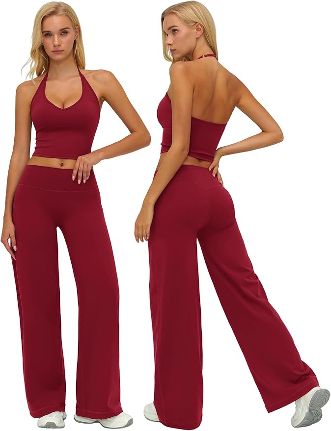 ABOCIW Womens Workout Sets 2 Piece Spaghetti Straps Crop Top Straight Leg Yoga Pants Yoga Pilates Outfits