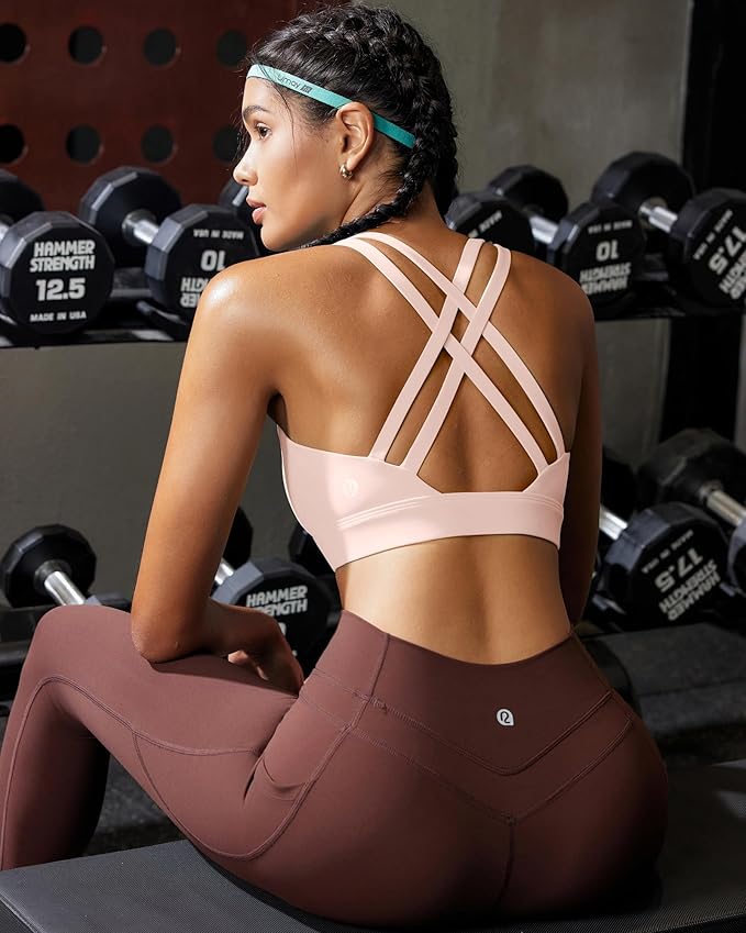 RUNNING GIRL High Impact Sports Bras for Women - Scoop Neck Strappy Sports Bra High Support Moulded Cup Workout Bra