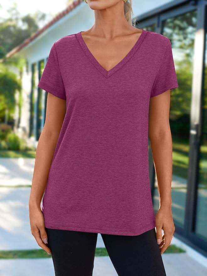 AUTOMET T-Shirts Short Sleeve V Neck Tees Tops for Women Fashion Trendy Lightweight Soft Casual Summer Outfits Clothes 2026