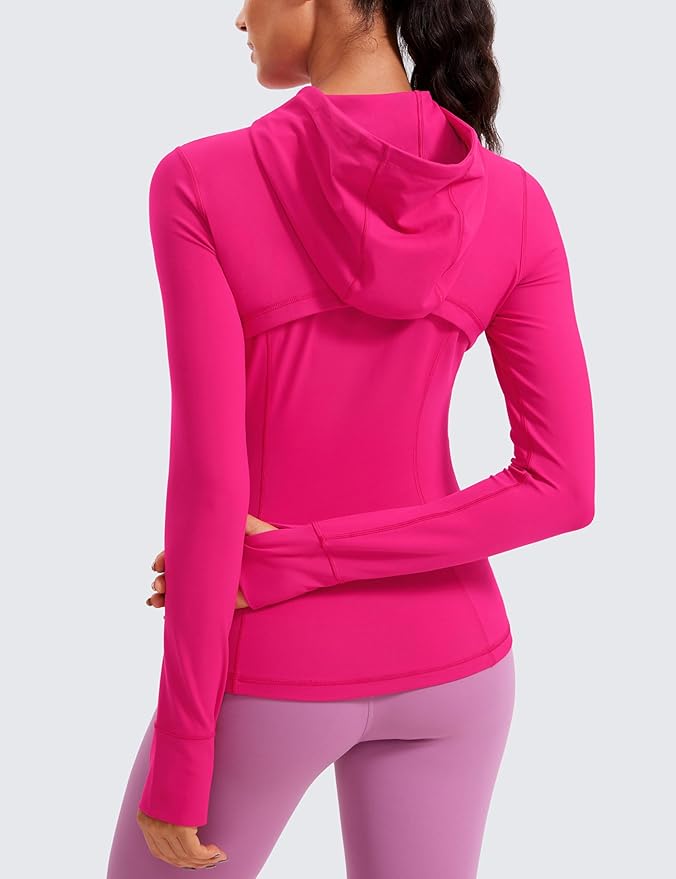 CRZ YOGA Butterluxe Hooded Athletic Jackets for Women - Full Zip Track Casual Tops with Thumb Holes Pockets