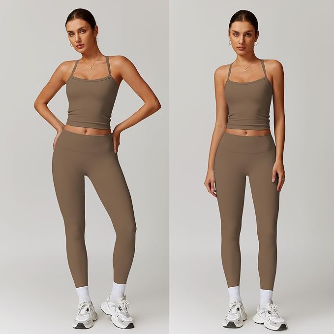 Women 2 Piece Workout Sets (NEW) Yoga Outfit Open Back Tank Top High Waisted Leggings Gym Sets Tracksuits