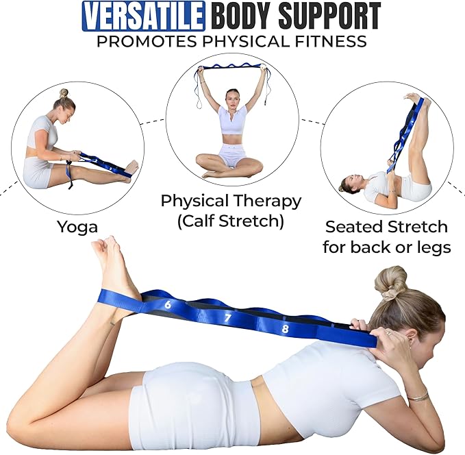 Stretch Strap with Loops Physical Therapy - Full Body Exercise Straps for Stretching with Detachable Foot - Leg & Calf Stretcher for Plantar Fasciitis, Physical Therapy, Pain Relief, and Flexibility
