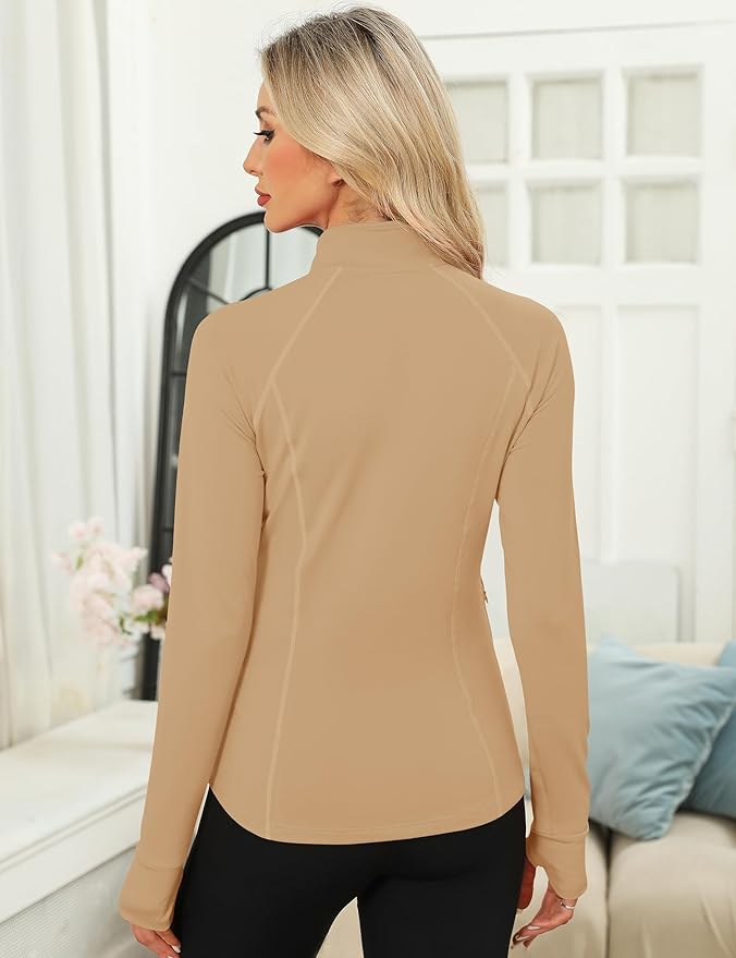 LOMON Women's Long Sleeve Athletic Tops Quarter Zip Workout Shirts Turtle Neck Fall Compression Shirt with Thumb Hole