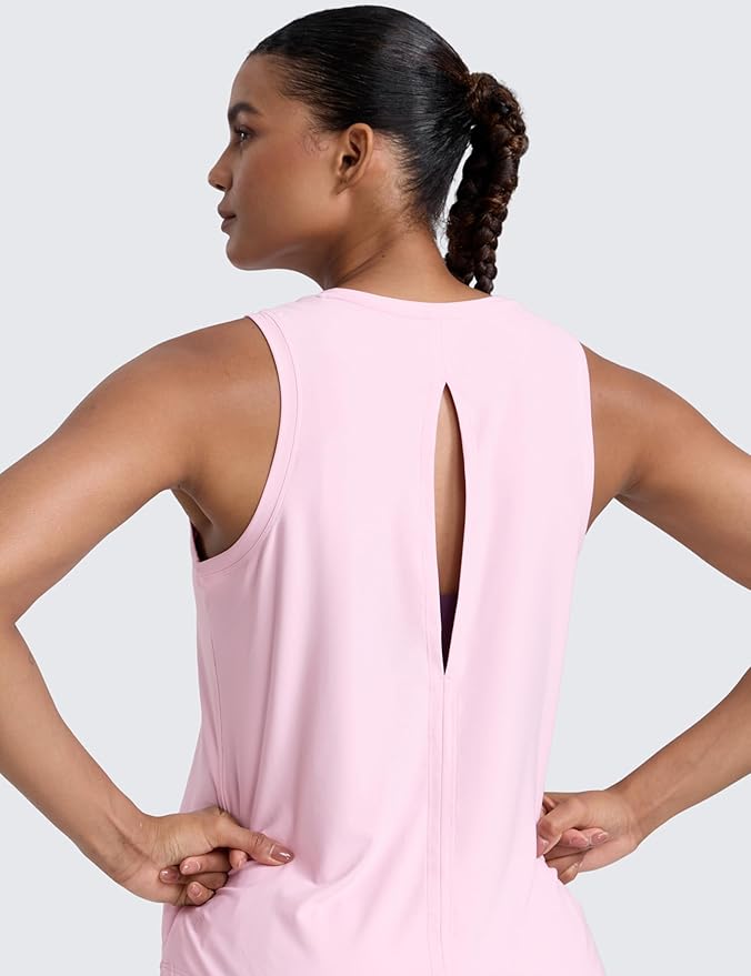 CRZ YOGA Cloudweight Open Back Workout Tops for Women Lightweight High Neck Athletic Gym Tank Soft Running Sleeveless Shirts