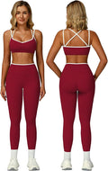 ABOCIW Two Piece Workout Sets for Women Color Block Strappy Sports Bra High Waist Leggings Yoga Pilates Outfits