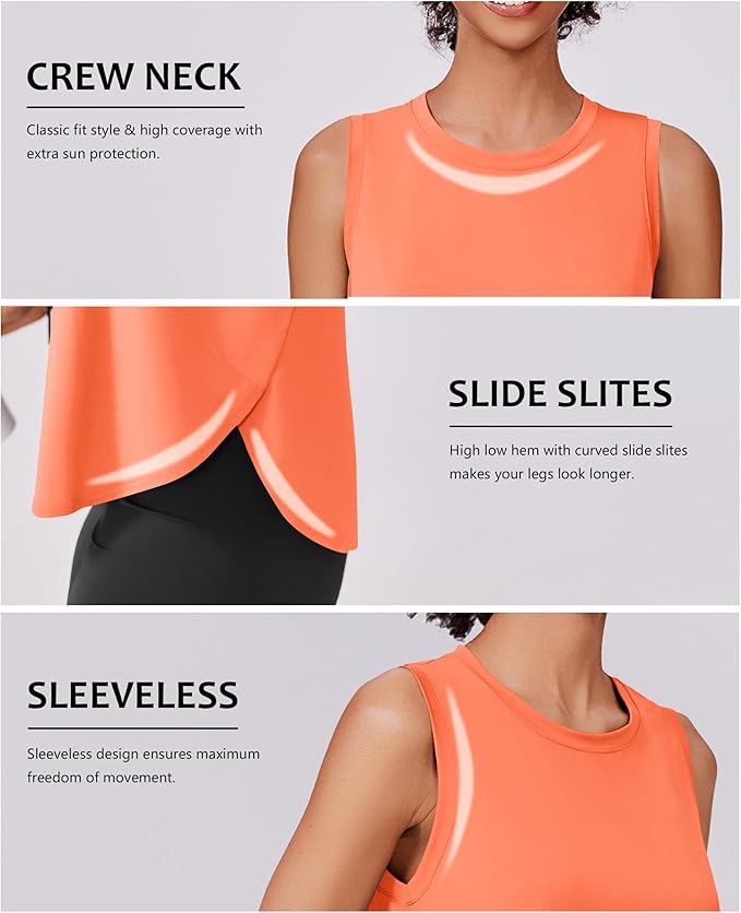 PINSPARK Workout Tank Tops Woman UPF 50+ Yoga Tanks Quick Dry Sleeveless Gym Shirts with Side Slits Loose Fit Athletic Top