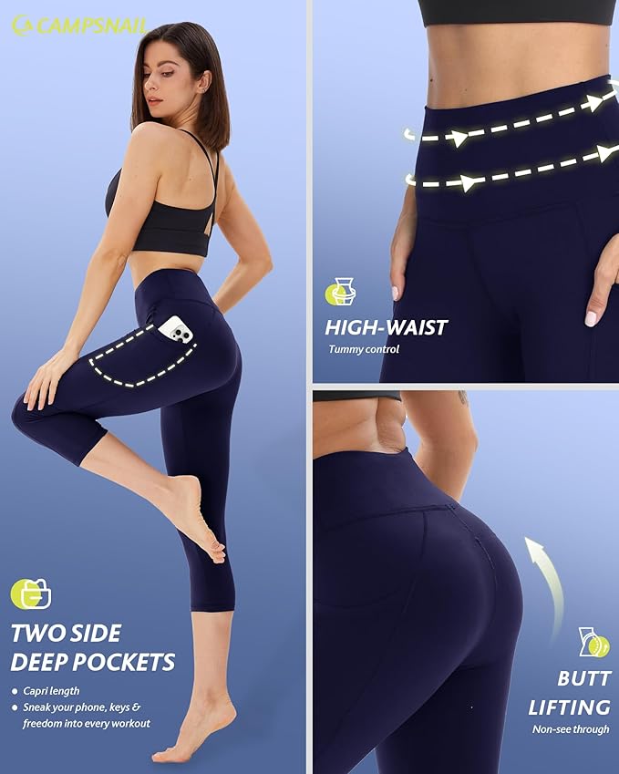 4 Pack Capri Leggings for Women - High Waisted Capris Tummy Control Yoga Pants with Pockets Workout Cycling Tights