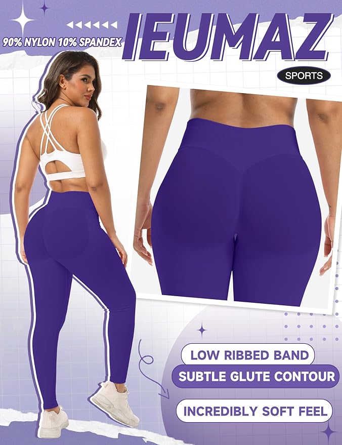 Ieumaz Scrunch Butt Lifting Leggings for Women Gym Seamless Workout Leggings Mid Low Waist Tummy Control Yoga Pants