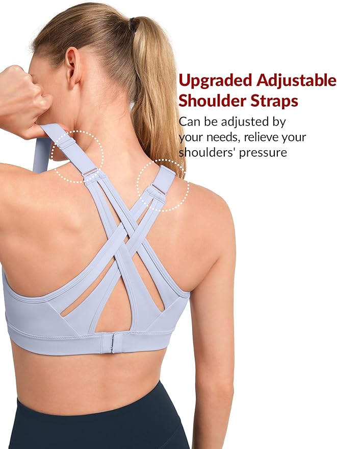 Yvette Sports Bra High Impact Adjustable Criss Cross Back, Full Support for Large Bust No Bounce