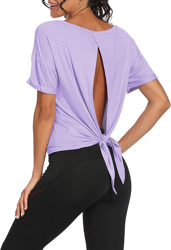Bestisun Workout Tank Tops Open Back Yoga Exercise Shirts Tie Back Athletic Clothes for Women
