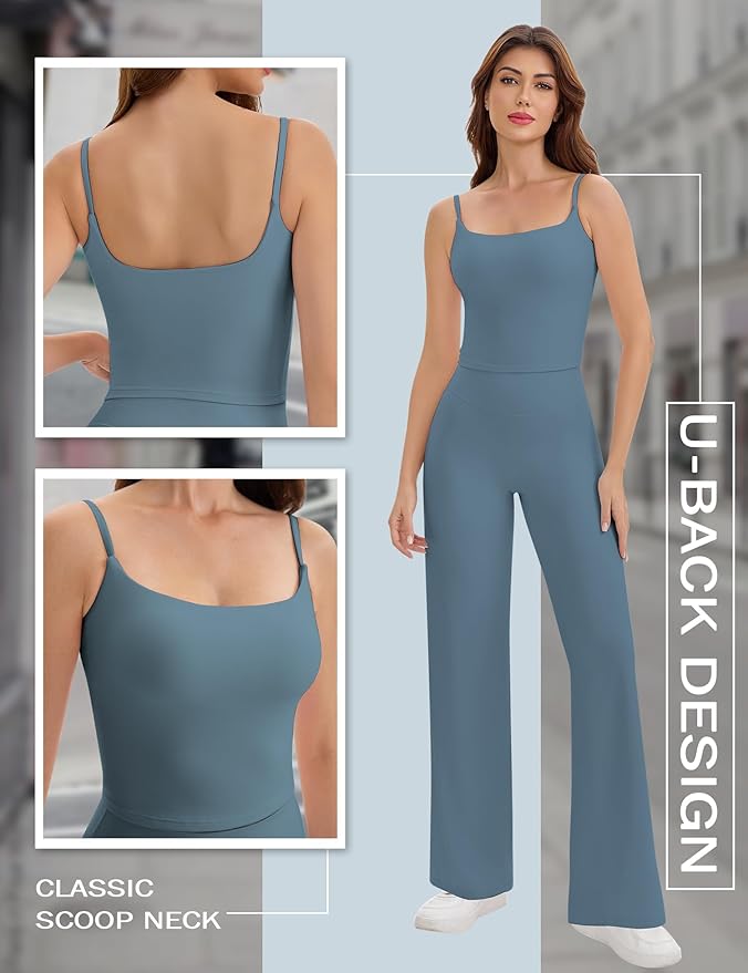 Ieumaz Strappy Crop Top for Women Scoop Neck Longline Gym Workout Sports Bras Built in Removable Pads Yoga Camisole Tank Top
