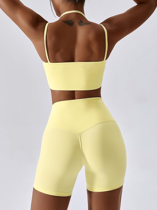 IMEKIS Women's Workout Sets 2 Piece Yoga Outfit High Waisted Biker Shorts Leggings Sports Bra Gym Fitness Clothes Tracksuit